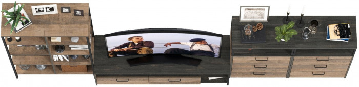 Трувор Гостиная 100, цвет дуб гранж песочный/интра, ШхГхВ 371,8х45,4х146 см., универсальная сборка