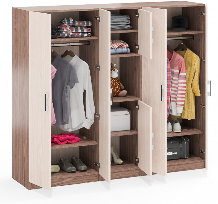 Шкаф С-МД-СК9Ш+Пенал С-МД-СК9П+Шкаф С-МД-СК9Ш, цвет ясень шимо светлый/ясень шимо тёмный, ШхГхВ 183х45х160 см., универсальная сборка