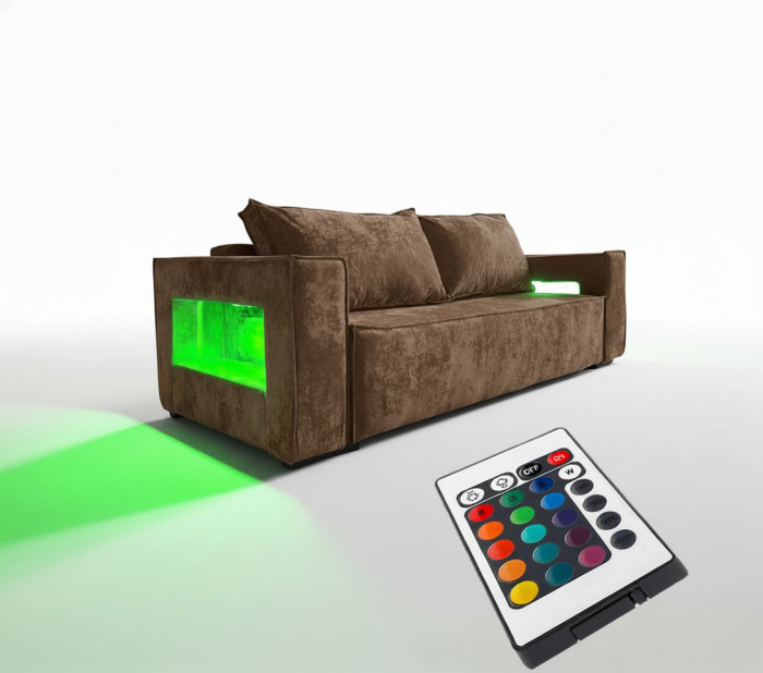 Диван-кровать Лофт Люкс Плюш с подсветкой, еврокнижка, пружинный блок, 140х195, коричневый