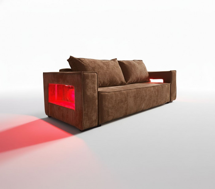 Диван-кровать Лофт Люкс Плюш с подсветкой, еврокнижка, пружинный блок, 140х195, коричневый