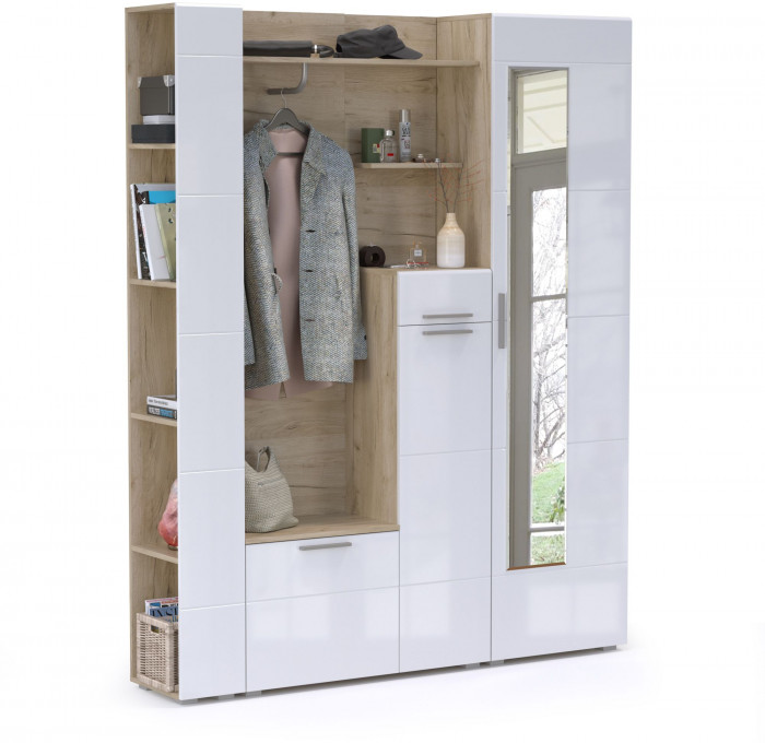 Лайн Прихожая № 08, дуб крафт серый/фасады МДФ белый глянец