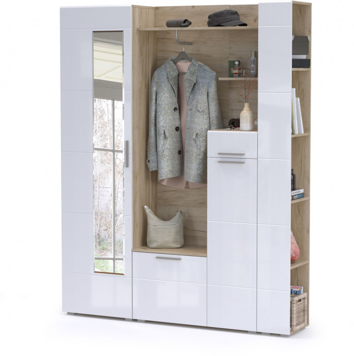 Лайн Прихожая № 08, дуб крафт серый/фасады МДФ белый глянец