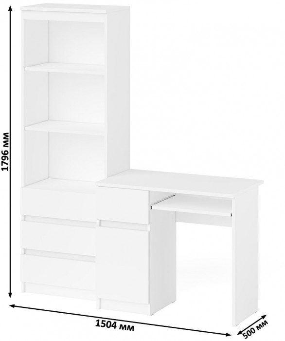 Мори компьютерный стол МС-1 левый + Стеллаж МСТ600.3, белый