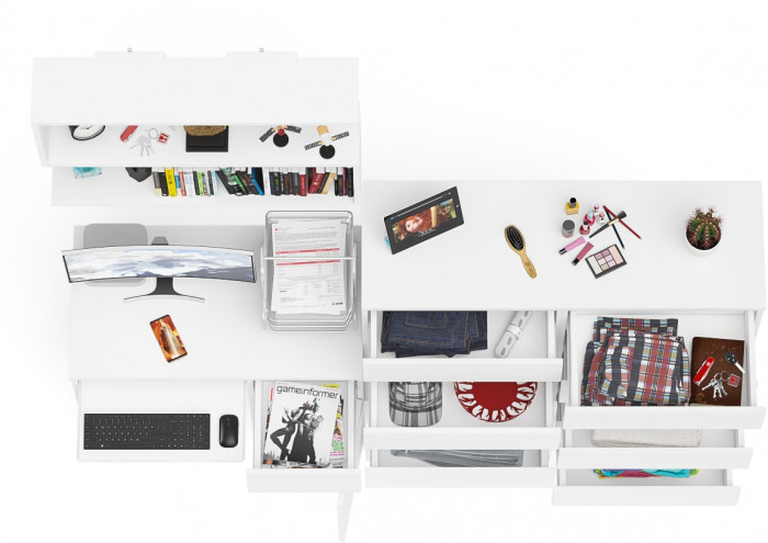 Мори компьютерный стол МС-1 правый + Комод МК1200.10 + Полка 900, белый