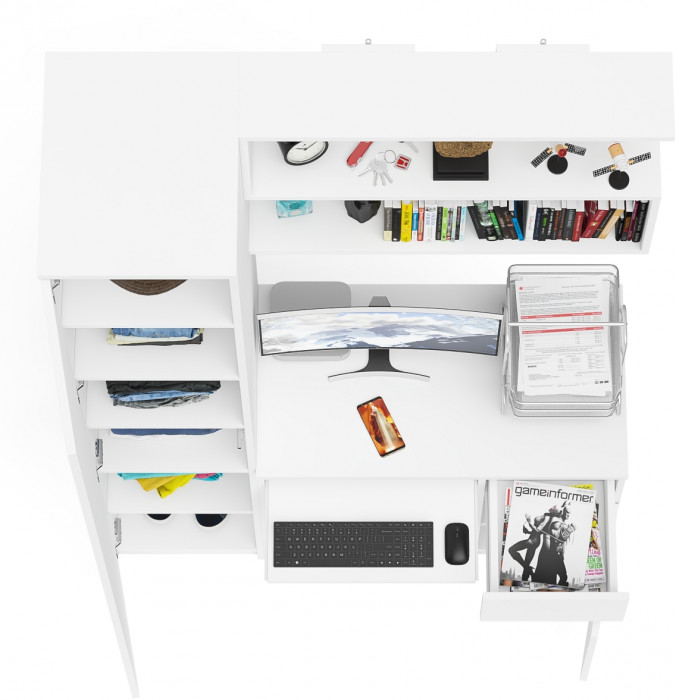 Мори компьютерный стол МС-1 правый + Пенал МШ400.1 + Полка 900, белый