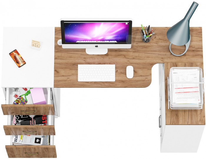 Лидер-8 Стол + Тумба МД 3.16, белый шагрень/крафт золото