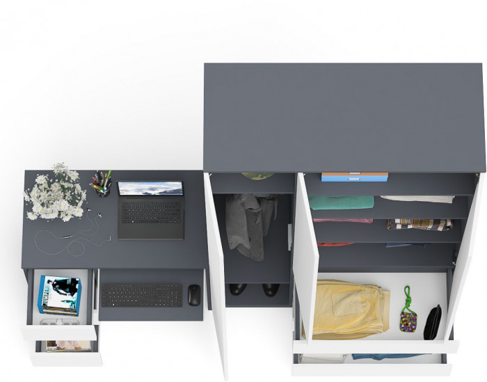 Мори компьютерный стол МС-6 левый + Шкаф МШ1200.1, графит/белый