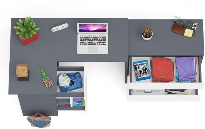 Мори Стол компьютерный МС-16 левый + Комод МК800.1, цвет графит/белый, ШхГхВ 204,8х84,9х76,6 см., выдвижные ящики слева, НЕ универсальная сборка