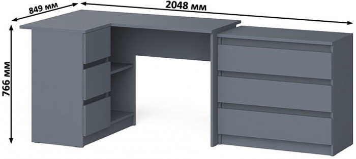 Мори компьютерный стол МС-16 левый + Комод МК800.1, графит