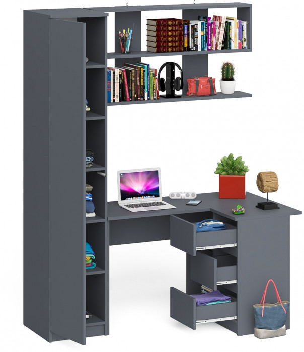 Мори компьютерный стол МС-16 правый + Пенал МШ400.1 + Полка 1200, графит