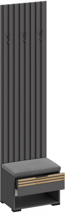 Нао Вешалка-Прихожая с тумбой В-4005, Графит/Графит, Дуб Вотан