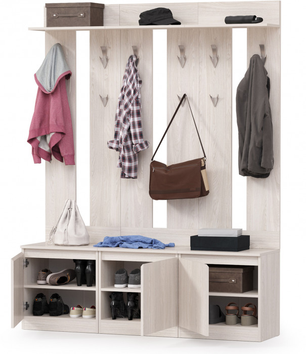 КР100 Ника прихожая № 02, цвет ясень анкор светлый, ШхГхВ 161,4х38,1х207,9 см., универсальная сборка