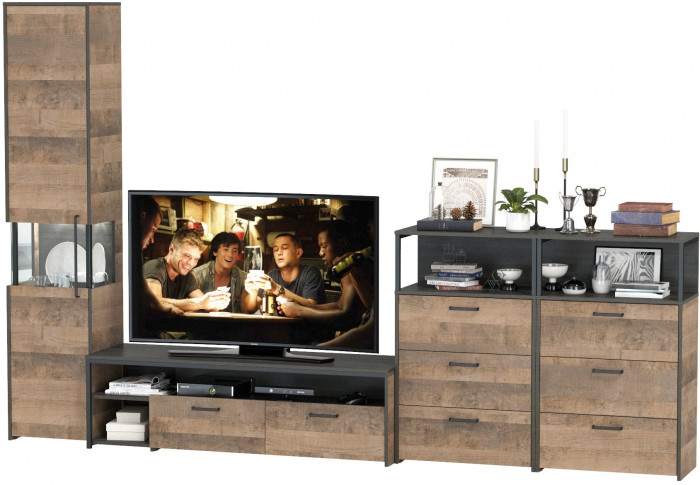 Трувор Гостиная 102, цвет дуб гранж песочный/интра, ШхГхВ 326,6х45,4х210 см., универсальная сборка