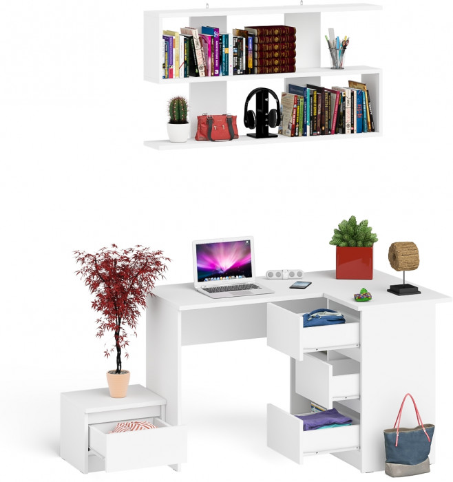 Мори компьютерный стол МС-16 правый + Тумба ТМП400.1 + Полка 1200, белый