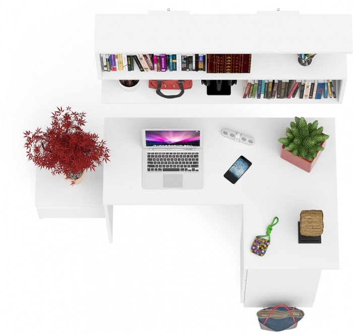 Мори компьютерный стол МС-16 правый + Тумба ТМП400.1 + Полка 1200, белый