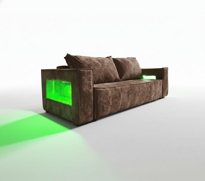 Диван-кровать Лофт Люкс Плюш с подсветкой, еврокнижка, независимый пружинный блок, 140х195, коричневый