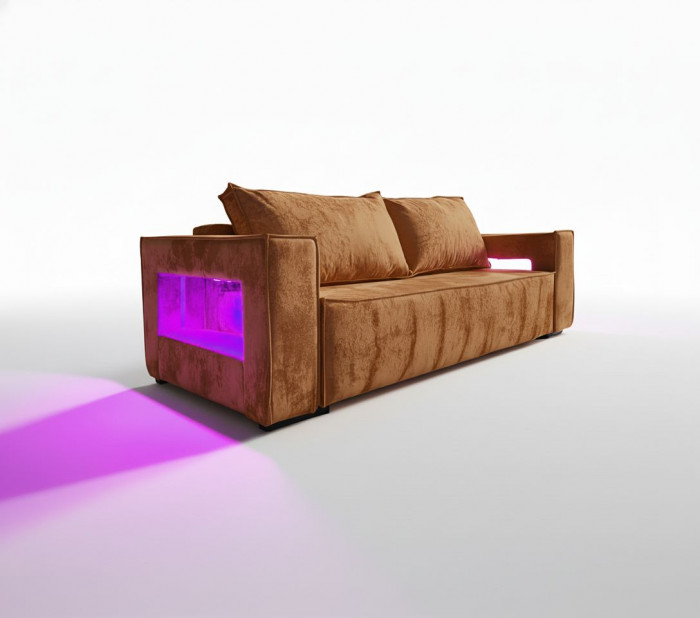 Диван-кровать Лофт Люкс Плюш с подсветкой, еврокнижка, независимый пружинный блок, 140х195, коричневый