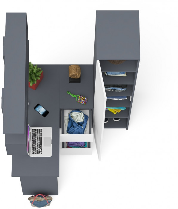 Мори компьютерный стол МС-16 правый + Пенал МШ400.1 + Полка 1200, графит/белый