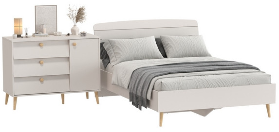 Афина Спальня Кровать 1400 + Комод, кашемир серый