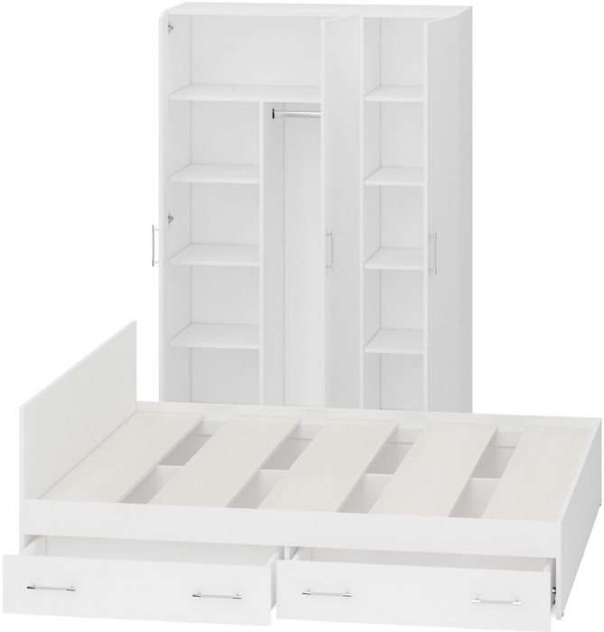 Спальня Стандарт 1-1800Я, цвет белый, ШхГхВ 183,5х203,5х70 + 135х52х200 см., сп.м. 1800х2000 мм., без матраса, основание есть