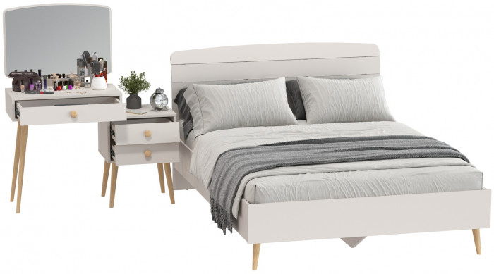 Афина Спальня Кровать 1400 + Трюмо, цвет кашемир серый, ШхГхВ 144,6х210,2х95,7 + 105х38,6х129 см., сп.м. 1400х2000 мм., б/м, основание есть