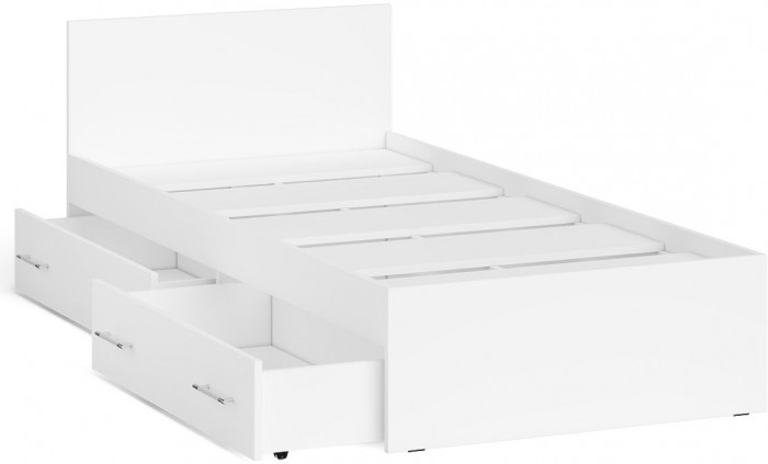 Мори Кровать с ящиками 0900, цвет белый, ШхГхВ 93,5х203,5х70 см., сп.м. 900х2000 мм., без матраса, основание есть