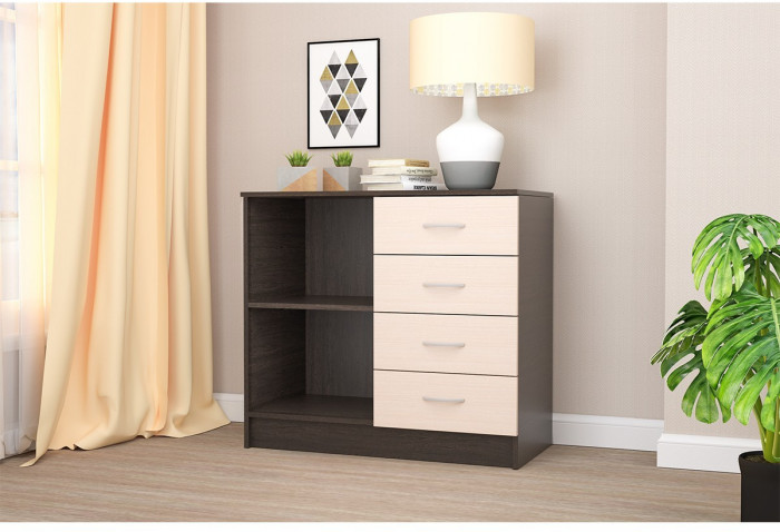 Кэт-7 Комод 1 створка, ящики (Крафт золотой / Миндаль)