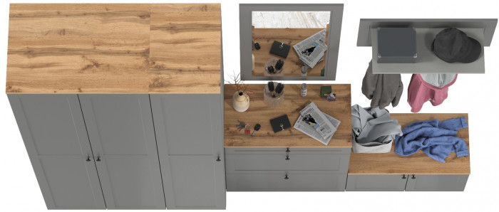 Остин Прихожая 49, цвет серый графит/дуб крафт золотой, ШхГхВ 280х54,3х229,6 см., универсальная сборка