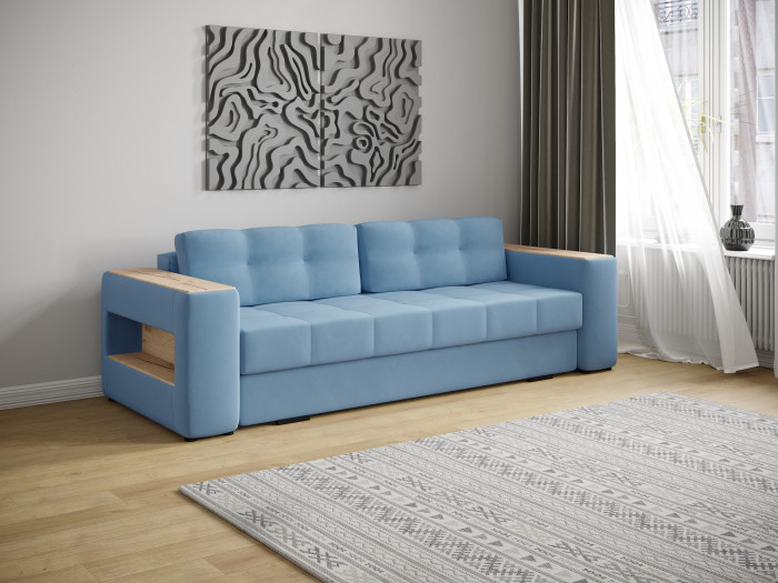 Диван раскладной Доро, светло-голубой/мдф дуб канадский