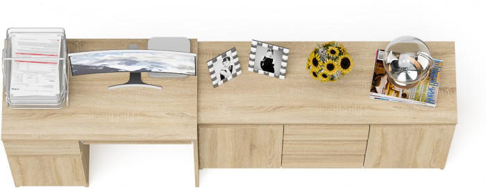 Мори компьютерный стол МС-1 левый + Комод МК1200.3, дуб сонома