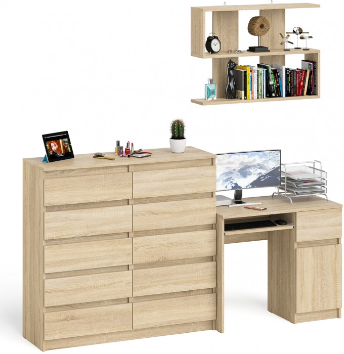 Мори компьютерный стол МС-1 правый + Комод МК1200.10 + Полка 900, дуб сонома