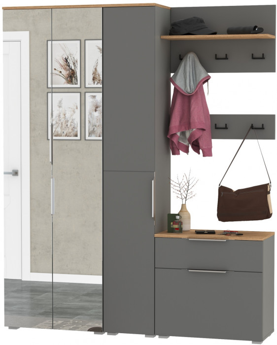 Октава Прихожая 15-123Н, серый графит/дуб крафт золотой/фасады МДФ серый графит