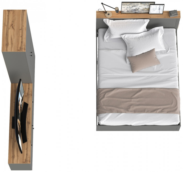 Остин 11.53 Кровать + ортопед + 16.307 Шкаф + 16.47 Тумба под ТВ, серый графит/дуб крафт золотой