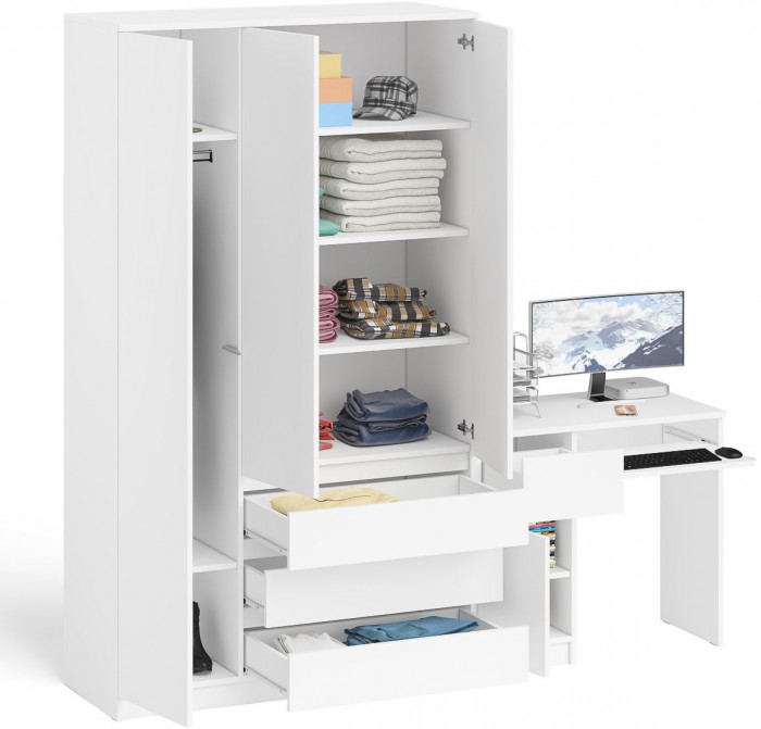 Мори Стол компьютерный МС-1 левый + Шкаф МШ1200.1, цвет белый, ШхГхВ 210,4х50,4х209,6 см., выдвижной ящик слева, НЕ универсальная сборка