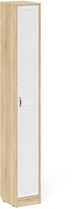 Прихожая П-6-350 Пенал, цвет дуб сонома/фасады МДФ белое дерево фрезеровка ромб, ШхГхВ 30х35х210 см., универсальная сборка