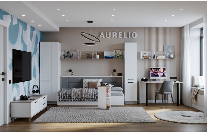 Полка навесная Аурелио 23, Белый, Блеквуд Сатиновый