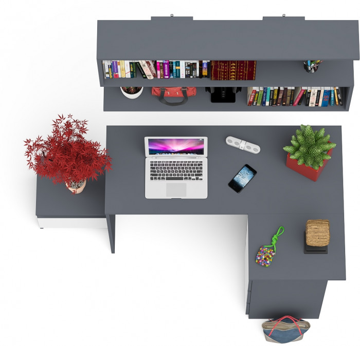 Мори компьютерный стол МС-16 правый + Тумба ТМП400.1 + Полка 1200, графит/белый