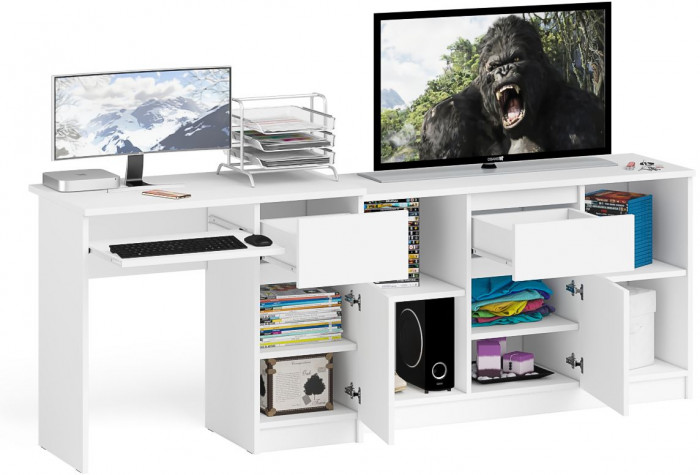 Мори Стол компьютерный МС-1 правый + Тумба МТВ1204.1, цвет белый, ШхГхВ 210,4х50х76,6 см., выдвижной ящик справа, НЕ универсальная сборка