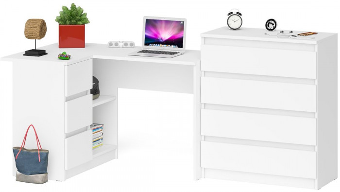 Мори Стол компьютерный МС-16 левый + Комод МК800.4, цвет белый, ШхГхВ 204,8х84,9х94 см., выдвижные ящики слева, НЕ универсальная сборка