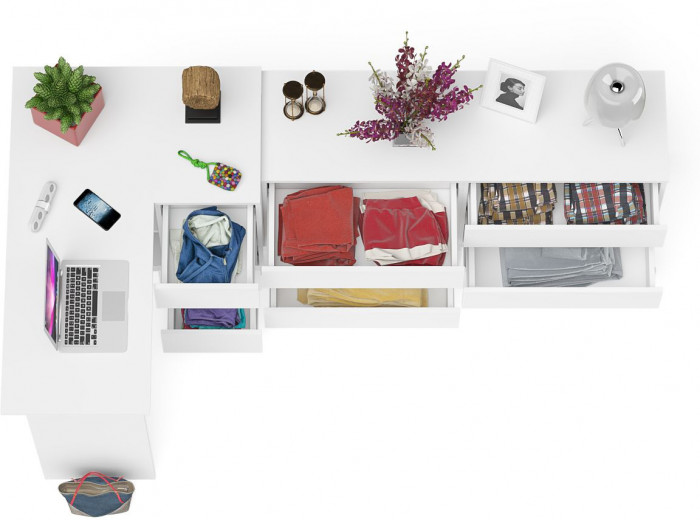 Мори Стол компьютерный МС-16 правый + Комод МК1380.6, цвет белый, ШхГхВ 262,4х84,9х76,6 см., выдвижные ящики справа, НЕ универсальная сборка