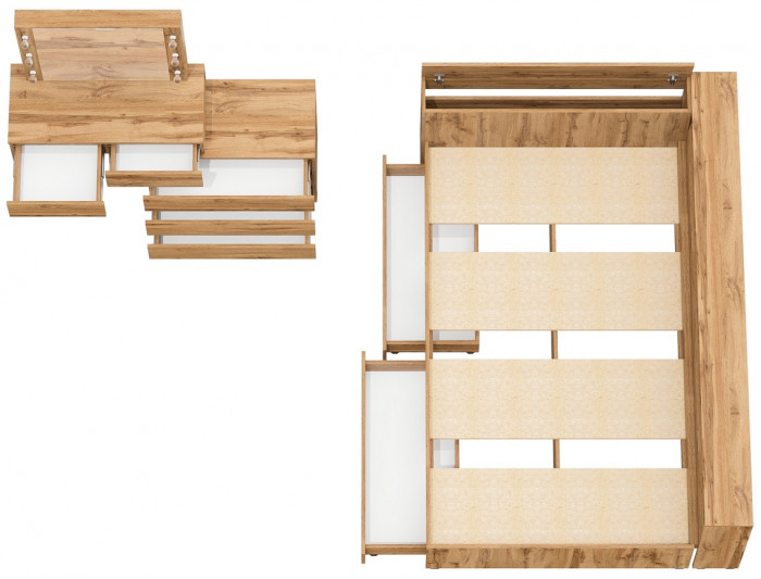 Ксения Кровать с ящиками 1200 + прикроватный блок + Столик с подсветкой 110, дуб вотан