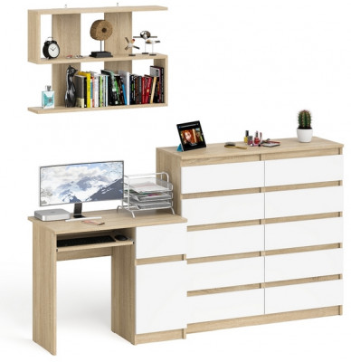 Мори компьютерный стол МС-1 правый + Комод МК1200.10 + Полка 900, дуб сонома/белый