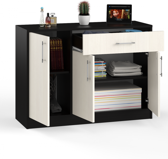 Комод СВК № 4, цвет венге/дуб лоредо, ШхГхВ 120х42х87 см. (Комод Стандарт № 4)