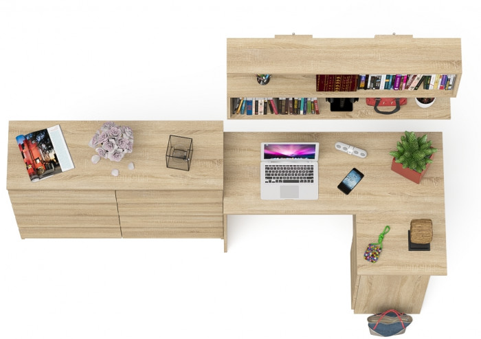 Мори компьютерный стол МС-16 правый + Комод МК1200.8 + Полка 1200, дуб сонома