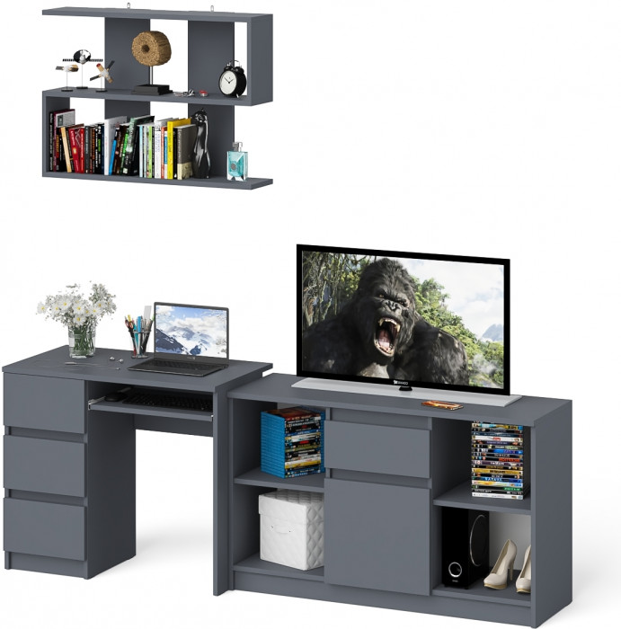 Мори Стол компьютерный МС-6 левый + Тумба МТВ1204.1 + Полка 900, цвет графит, ШхГхВ 210,4х50х209,6 см., НЕ универсальная сборка