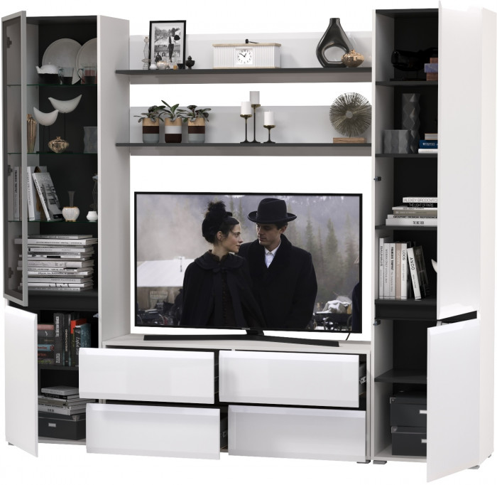 Сидней Комплектация № 069, корпус: белый/чёрный/фасады: МДФ белый глянец