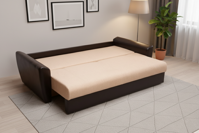 Диван-книжка Амстердам, 120х190, рогожка/экокожа, бежевый