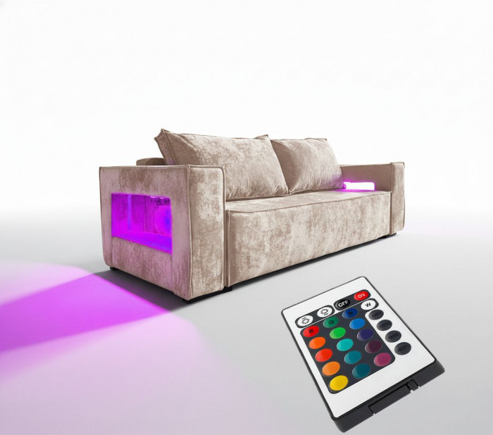 Диван-кровать Лофт Люкс Плюш с подсветкой, еврокнижка, независимый пружинный блок, 140х195, бежевый