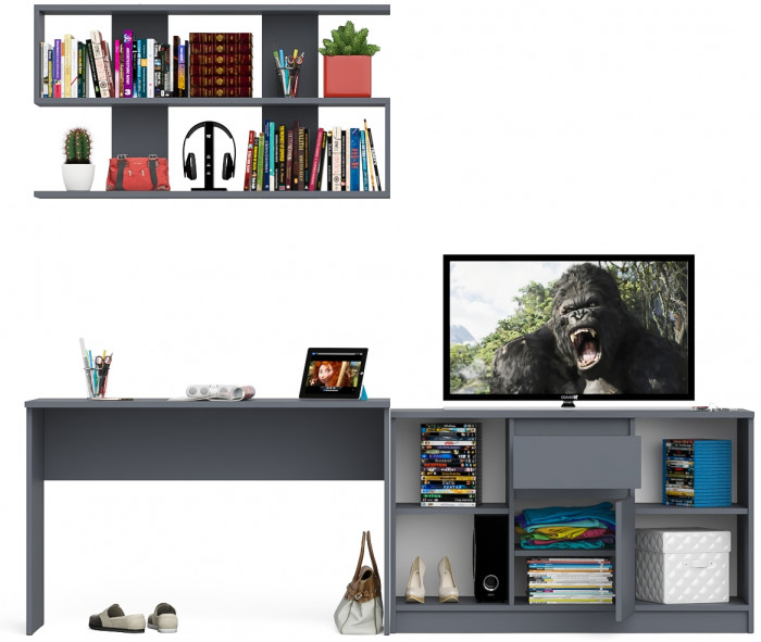 Мори письменный стол МСП1200.1 + Тумба МТВ1204.1 + Полка 1200, графит