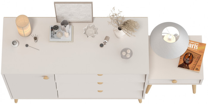 Афина Спальня Комод с дверкой и тремя ящиками + Тумба прикроватная, цвет кашемир серый, ШхГхВ 110х45,3х83 + 45х37х45 см., универсальная сборка